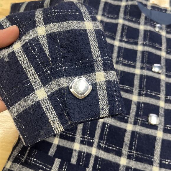 Vintage Pendleton Blazer Womens Size 12 Navy Blue Plaid Virgin Wool Metallic USA - Picture 5 of 14